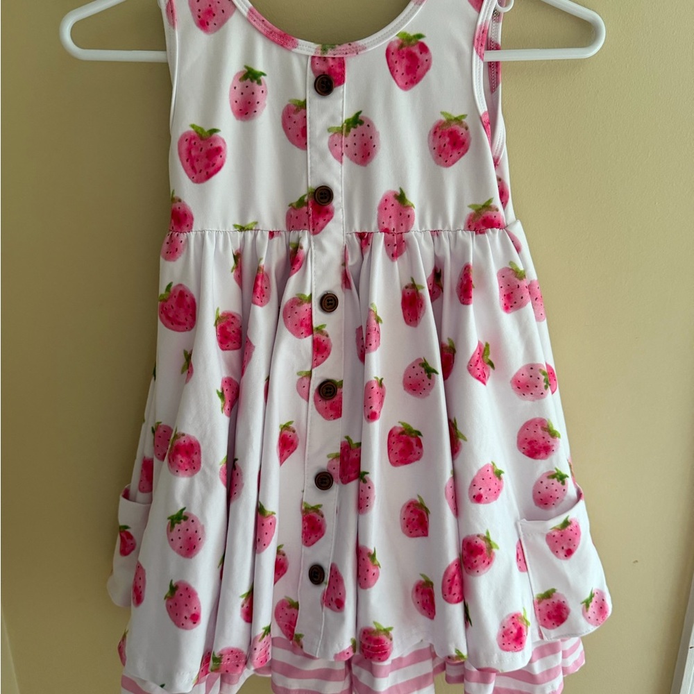 Sweet Caroline Girls Pink Strawberry Print Sundress